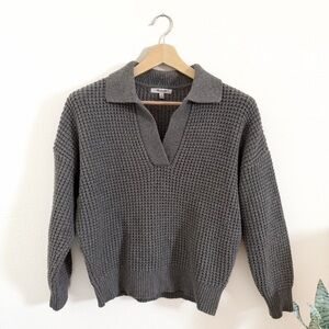 Madewell Waffle Knit Polo Sweater Gray Coastal Minimalist Wool Blend Size M